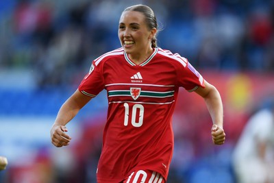 090626 - Wales Women v Czech Republic Women - 2027 FIFA Women's World Cup Qualifying - Mared Griffiths of Wales celebrates scoring a goal