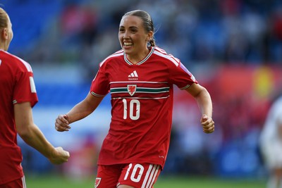 090626 - Wales Women v Czech Republic Women - 2027 FIFA Women's World Cup Qualifying - Mared Griffiths of Wales celebrates scoring a goal