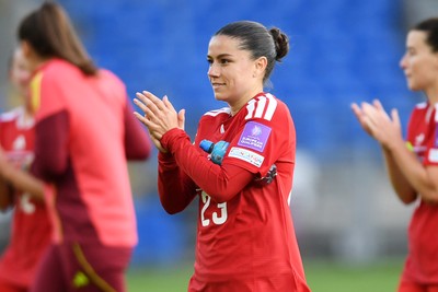 090626 - Wales Women v Czech Republic Women - 2027 FIFA Women's World Cup Qualifying - Ffion Morgan of Wales applauding fans at full time
