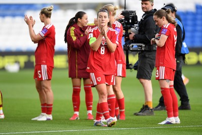 090626 - Wales Women v Czech Republic Women - 2027 FIFA Women's World Cup Qualifying - Angharad James of Wales applauding fans at full time