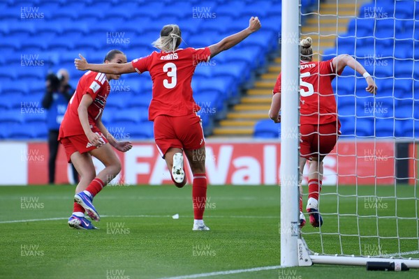 090626 - Wales Women v Czech Republic Women - 2027 FIFA Women's World Cup Qualifying - Gemma Evans of Wales celebrates scoring a goal with team mates