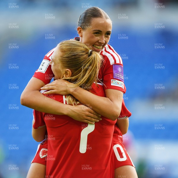 090626 - Wales Women v Czech Republic Women - 2027 FIFA Women's World Cup Qualifying - Mared Griffiths of Wales celebrates scoring a goal with team mates