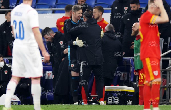 290322 - Wales v Czech Republic - International Friendly - Wayne Hennessey of Wales hugs Gareth Bale as he leaves the field on his 100th cap