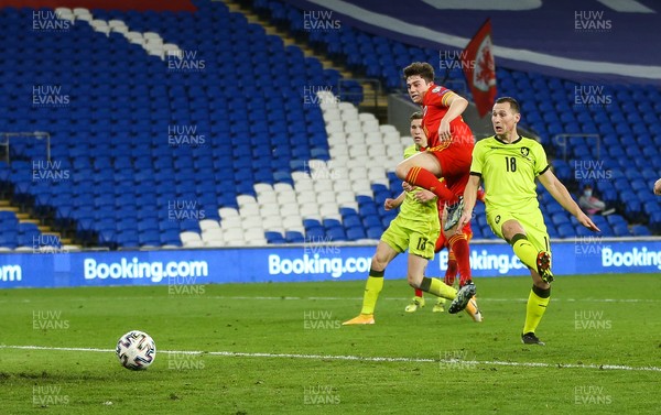 300321 Wales v Czech Republic, FIFA World Cup 2022 Qualifying match - Daniel James of Wales heads to score goal