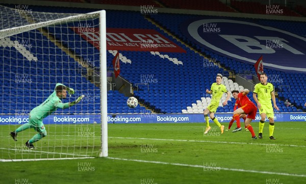 300321 Wales v Czech Republic, FIFA World Cup 2022 Qualifying match - Daniel James of Wales heads to score goal