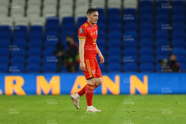 300321 Wales v Czech Republic, FIFA World Cup 2022 Qualifying match - Connor Roberts of Wales leaves the pitch after being shown a red card for a second bookable offence