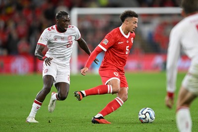 041026 - Wales v Denmark - UEFA Nations League - Ethan Ampadu of Wales is challenged by Mohamed Daramy of Denmark