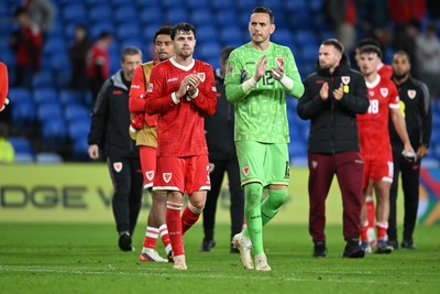 041026 - Wales v Denmark - UEFA Nations League - Neco Williams of Wales and Danny Ward of Wales at full time