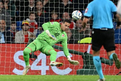 041026 - Wales v Denmark - UEFA Nations League - Danny Ward of Wales makes a save to deny a goal