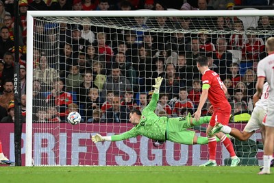 041026 - Wales v Denmark - UEFA Nations League - Danny Ward of Wales makes a save to deny a goal
