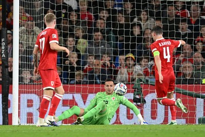 041026 - Wales v Denmark - UEFA Nations League - Danny Ward of Wales makes a save to deny a goal