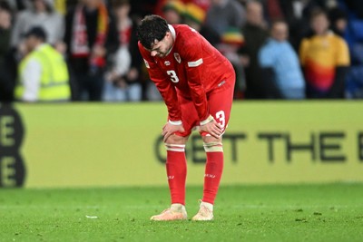 041026 - Wales v Denmark - UEFA Nations League - Dejected Neco Williams of Wales at full time
