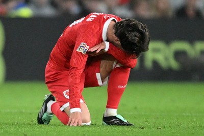 041026 - Wales v Denmark - UEFA Nations League - Dejected Josh Sheehan of Wales 