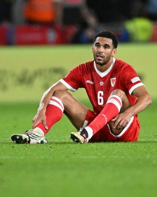 041026 - Wales v Denmark - UEFA Nations League - Dejected Ben Cabango of Wales at full time