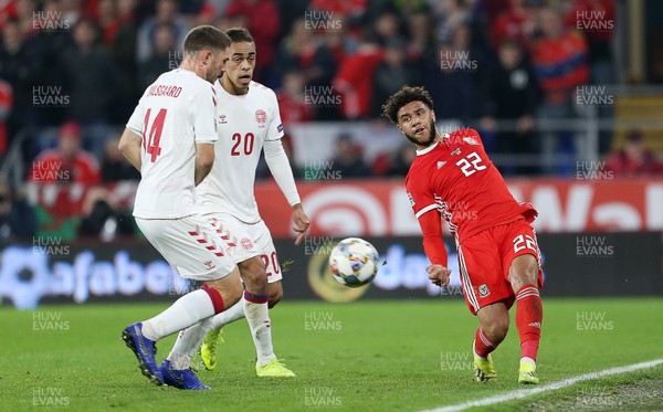 161118 - Wales v Denmark - UEFA Nations League B - Tyler Roberts of Wales is challenged by Henrik Dalsgaard of Denmark