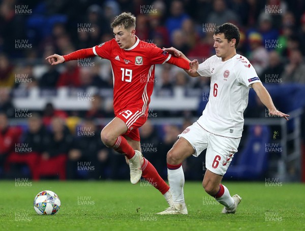 161118 - Wales v Denmark - UEFA Nations League B - David Brooks of Wales is challenged by Andreas Christensen of Denmark
