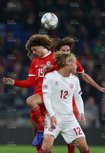 161118 - Wales v Denmark - UEFA Nations League B - Ethan Ampadu of Wales returns the favour to Kasper Holberg of Denmark a few minutes later, receiving a yellow card