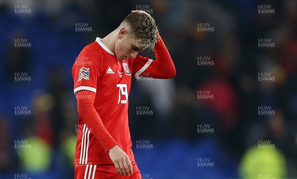161118 - Wales v Denmark - UEFA Nations League B - Dejected David Brooks of Wales at full time