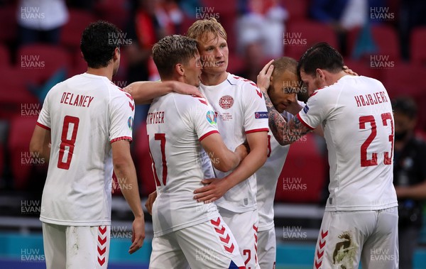 260621 - Wales v Denmark - European Championship - Round of 16 - Kasper Dolberg of Denmark celebrates scoring a goal
