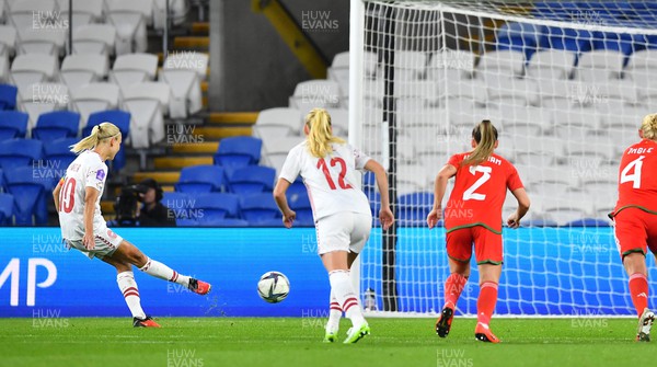 260923 - Wales v Denmark - UEFA Women’s Nations League - Pernille Harder of Denmark scores goal