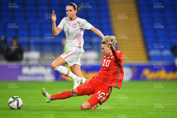 260923 - Wales v Denmark - UEFA Women’s Nations League - Jess Fishlock of Wales tries a shot at goal