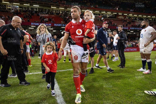 050823 - Wales v England - Vodafone Summer Series - Leigh Halfpenny of Wales with his children at full time