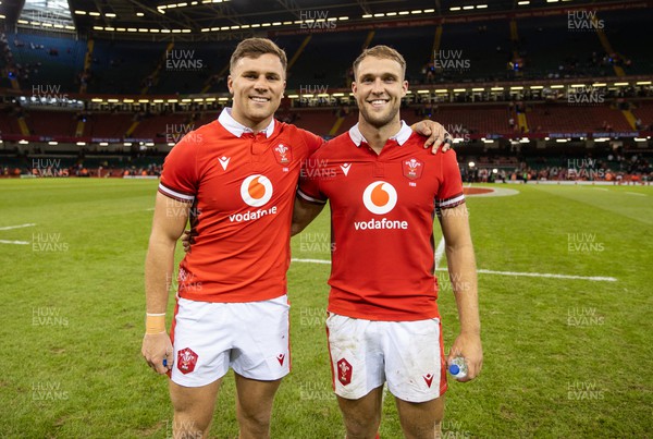 050823 - Wales v England - Vodafone Summer Series - Mason Grady and Max Llewellyn of Wales at full time