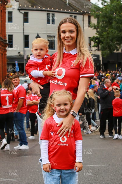 050823 - Wales v England - Summer Series -  Fiancee of Corey Domachowski Grace arrives at The Principality Stadium with children Rio (L) and Mia to watch him win his first cap