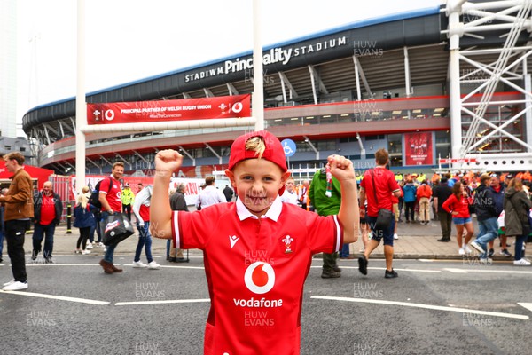 050823 - Wales v England - Summer Series -  Fans proudly wear the new Welsh jersey sponsored by Vodafone 