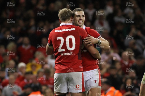 050823 - Wales v England - Summer Series -  Taine Plumtree and George North of Wales celebrate at the final whistle