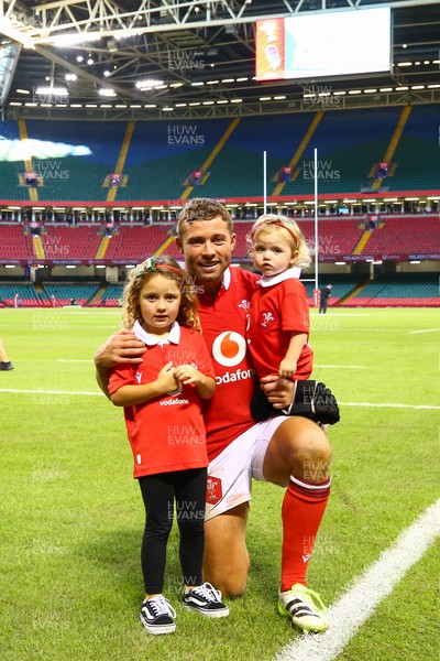 050823 - Wales v England - Summer Series -  Leigh Halfpenny of Wales celebrates winning 100 international caps with daughters Lily and Nora