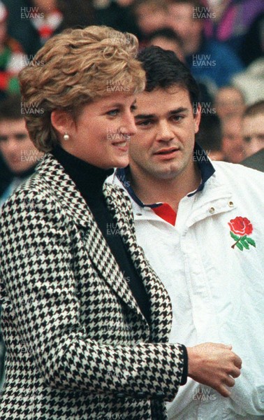 060293 - Wales v England - Five Nations Championship - England captain Will Carling introduces Princess Diana to the England team 