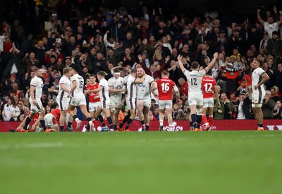 150325 - Wales v England - Guinness Six Nations Championship - Joe Heyes of England celebrates scoring a try with team mates