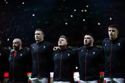 150325 - Wales v England - Guinness Six Nations Championship - WillGriff John, Will Rowlands, Dewi lake, Gareth Thomas and Dafydd Jenkins of Wales 