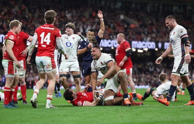 150325 Wales v England, Guinness Mens Six Nations - Chandler Cunningham-South of England celebrates after he scores the final try