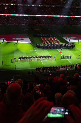 150325 Wales v England, Guinness Mens Six Nations - A general view of the Principality Stadium as the Wales and England teams line up for the anthems