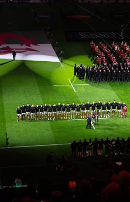 150325 Wales v England, Guinness Mens Six Nations - The Wales team line up for the anthems