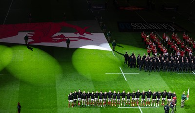 150325 Wales v England, Guinness Mens Six Nations - The Wales team line up for the anthems