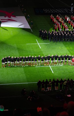 150325 Wales v England, Guinness Mens Six Nations - The Wales team line up for the anthems