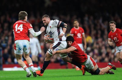 150325 Wales v England, Guinness Mens Six Nations - Tom Willis of England is tackled by Dafydd Jenkins of Wales and Ellis Mee of Wales