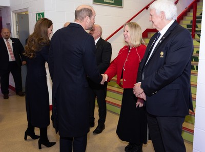 150325 Wales v England, Guinness Mens Six Nations - William, Prince of Wales along with Catherine, Princess of Wales meet WRU President Terry Cobner, Chairman Richard Collier-Keywood and CEO Abi Tierney at the Wales v England Six Nations match at the Principality Stadium, Cardiff