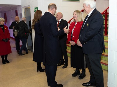 150325 Wales v England, Guinness Mens Six Nations - William, Prince of Wales along with Catherine, Princess of Wales meet WRU President Terry Cobner, Chairman Richard Collier-Keywood and CEO Abi Tierney at the Wales v England Six Nations match at the Principality Stadium, Cardiff