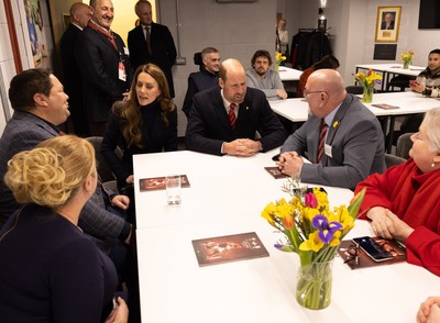 150325 Wales v England, Guinness Mens Six Nations - William, Prince of Wales along with Catherine, Princess of Wales meet injured players at the Wales v England Six Nations match at the Principality Stadium, Cardiff