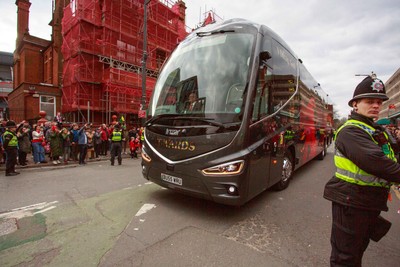 150325 - Wales v England - Guinness Six Nations - The Wales team coach arrives at the Principality Stadium