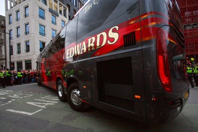 150325 - Wales v England - Guinness Six Nations - The Wales team coach arrives at the Principality Stadium