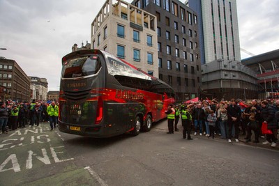 150325 - Wales v England - Guinness Six Nations - The Wales team coach arrives at the Principality Stadium