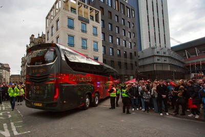 150325 - Wales v England - Guinness Six Nations - The Wales team coach arrives at the Principality Stadium