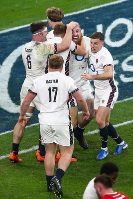 150325 - Wales v England - Guinness Six Nations - Joe Heyes of England celebrates after scoring a try