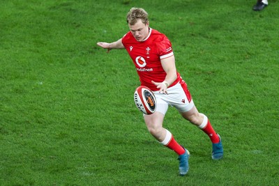 150325 - Wales v England - Guinness Six Nations - Blair Murray of Wales kicks the ball