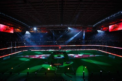 150325 - Wales v England - Guinness Six Nations - General View of prematch pyrotechnics and light show